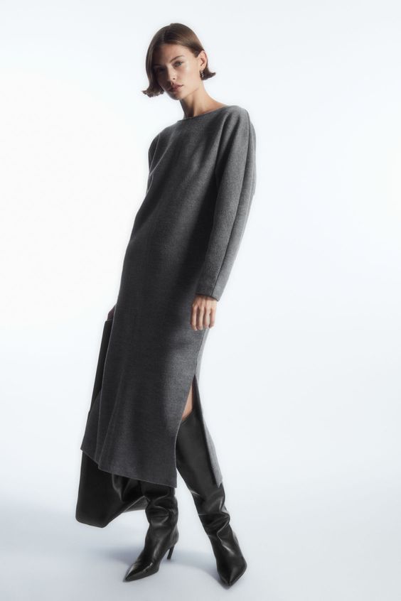 robe longue pull grise