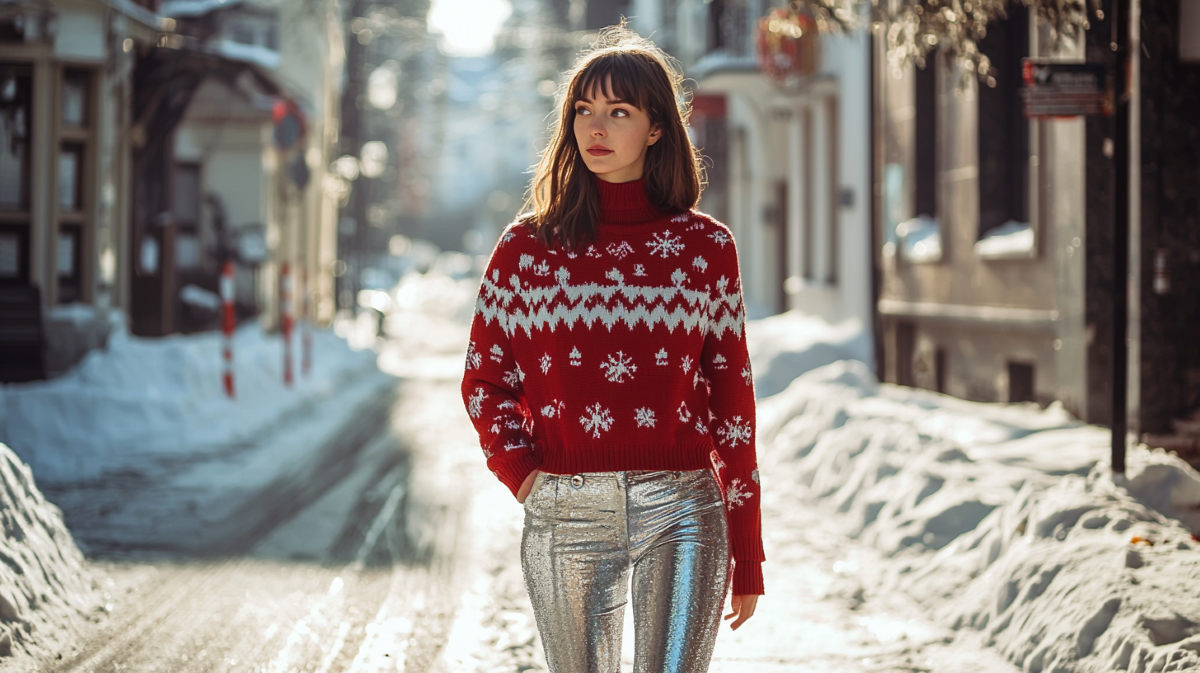 pull de noel avec pantalon argent